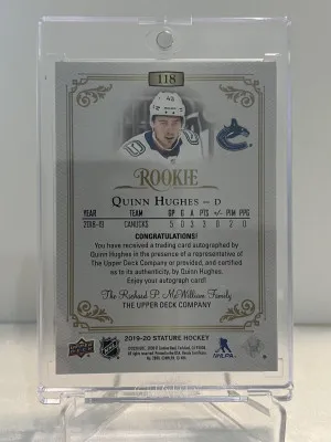 2019/20 Stature Quinn Hughes Auto /199 back
