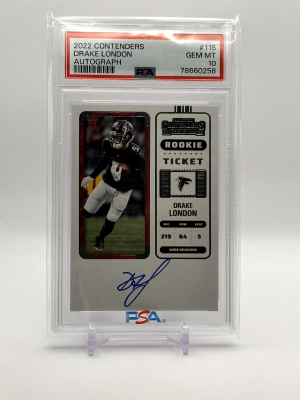 2022 Panini Contenders Drake London Rookie Ticket Auto Falcons #115 PSA 10 front