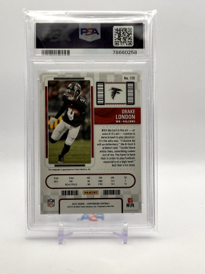 2022 Panini Contenders Drake London Rookie Ticket Auto Falcons #115 PSA 10 back