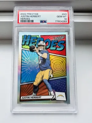2022 Prestige Justin Herbert Heroes PSA 10 front