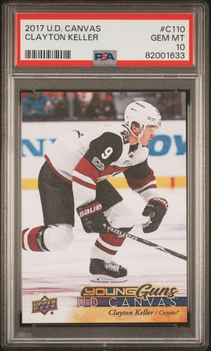 2017-18 Upper Deck Young Guns Canvas Clayton Keller #C110 PSA 10 Rookie RC front
