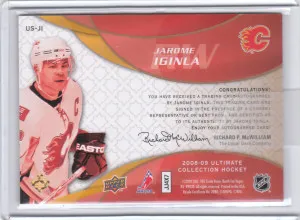 2008-09 Upper Deck Ultimate Collection- Jarome Iginla Ultimate Signatures back