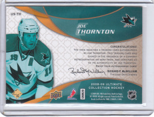 2008-09 UD Ultimate Collection JOE THORNTON Ultimate Signatures back