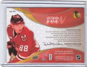 PATRICK KANE 2008-09 Upper Deck Ultimate Collection Ultimate Signatures back