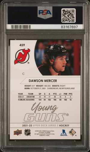 2021-2022 Upper Deck Young Guns Rookie RC Dawson Mercer #459 PSA 10 GEM MINT back