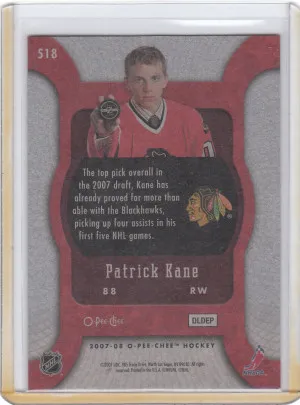 07-08 Patrick Kane Rookie O-Pee-Chee Chicago Blackhawks RC 2007 back