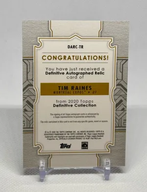 2020 Topps Definitive Relic Auto 4 / 5 Tim Raines Montreal Expos # DARC-TR back