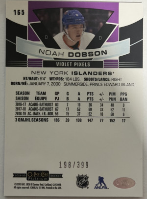 2019-20 Noah Dobson O-Pee-Chee Platinum Violet Pixels Marquee Rookies #/399 back