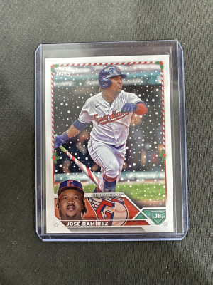 2023 Topps Holiday Jose Ramirez Candy Cane SP Card front