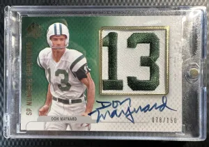 2008 UD SP Authentic Don Maynard Numbers Signatures Patch Auto /150 front