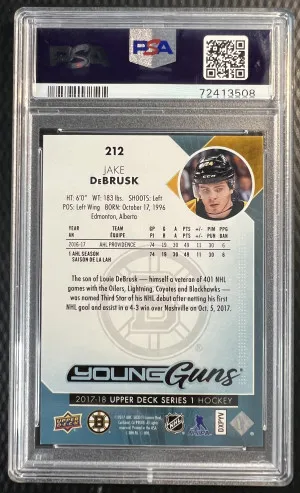 2017-18 UPPER DECK #212 - JAKE DEBRUSK YOUNG GUNS RC PSA 10 back