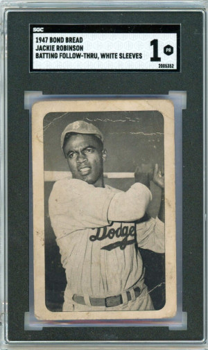 1947 Bond Bread Jackie Robinson Batting White Sleeves SGC 1 P1222 front