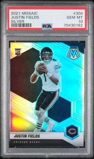 2021 Panini Mosaic Silver RC Justin Fields PSA 10 front