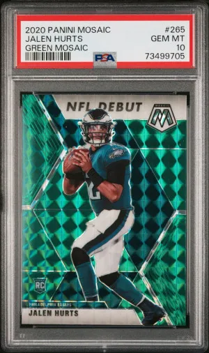 2020 Panini Mosaic NFL Debut Green Mosaic RC Jalen Hurts PSA 10 front
