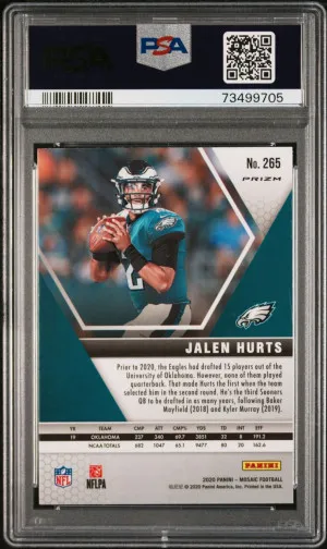2020 Panini Mosaic NFL Debut Green Mosaic RC Jalen Hurts PSA 10 back