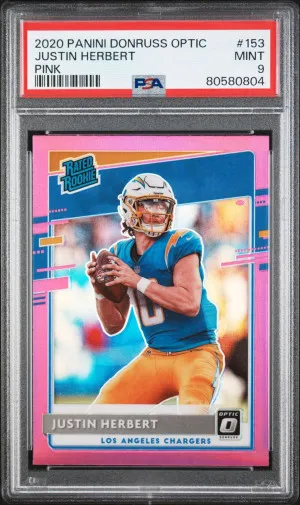 2020 Panini Donruss Optic Rated Rookie Pink Justin Herbert PSA 9 front