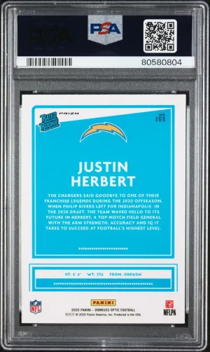 2020 Panini Donruss Optic Rated Rookie Pink Justin Herbert PSA 9 back