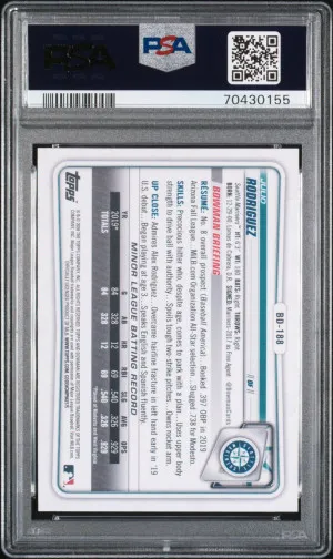 2020 Bowman Draft Purple /207/250 Julio Rodriguez PSA 9 back