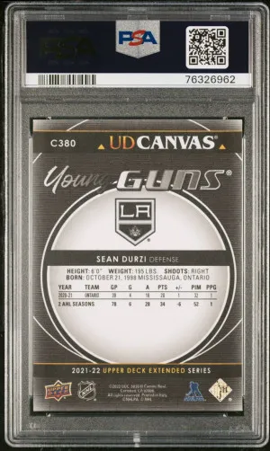 2021 Upper Deck Young Guns Black Canvas Sean Durzi PSA 10 back
