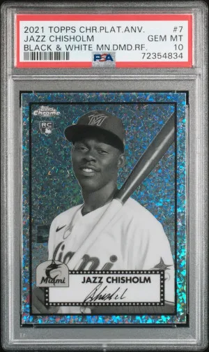2021 TOPPS CHROME PLATINUM ANNIVERSARY 7 JAZZ CHISHOLM BLACK & WHITE MINI DIAMOND REFRACTOR front