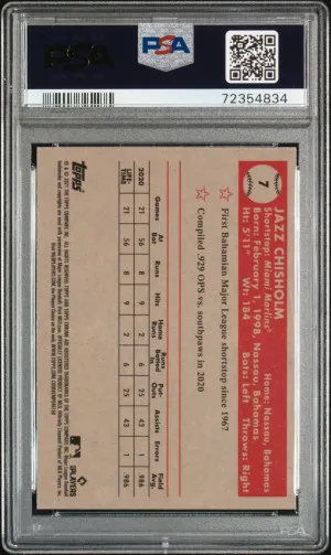 2021 TOPPS CHROME PLATINUM ANNIVERSARY 7 JAZZ CHISHOLM BLACK & WHITE MINI DIAMOND REFRACTOR back