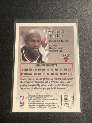 1996 Topps Finest Sterling 50 Michael Jordan S23 Theme w/Protective Coating back