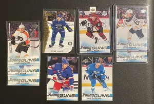 2019-20 Upper Deck Young Guns Lot (8)Barrett Hayton Victor Olofsson x 2, Libor Hasek, David Gustafson (+3) plus Quinn Hughes SP Die Cut front
