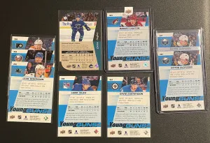 2019-20 Upper Deck Young Guns Lot (8)Barrett Hayton Victor Olofsson x 2, Libor Hasek, David Gustafson (+3) plus Quinn Hughes SP Die Cut back