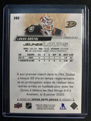 2022-23 UPPER DECK LUKAS DOSTAL YOUNG GUNS FRENCH back