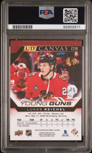 2022-23 UPPER DECK LUKAS REICHEL YOUNG GUNS CANVAS PSA 10 GEM MINT back