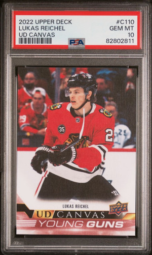 2022-23 UPPER DECK LUKAS REICHEL YOUNG GUNS CANVAS PSA 10 GEM MINT front