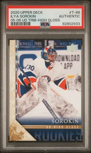 2020-21 UPPER DECK EXTENDED ILYA SOROKIN TRIBUTE YOUNG GUNS HIGH GLOSS /10 PSA AUTHENTIC front