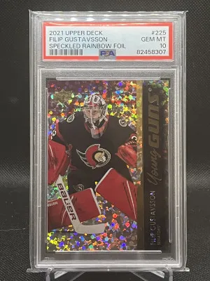 Filip Gustavsson Speckled Rainbow Young Guns PSA 10 front
