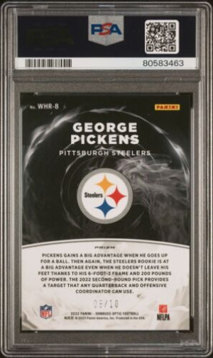 2022 Panini Donruss Optic White Hot Rookies True Gold /10 George Pickens PSA 10 back