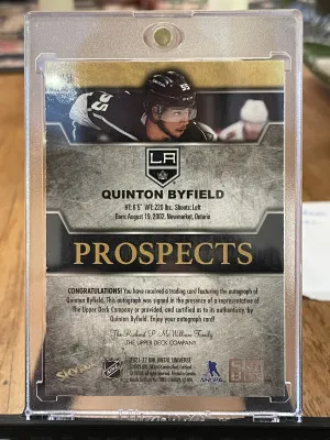 2021-22 NHL Metal Universe Quinton Byfield Premium Prospects RC Sapphire Auto back