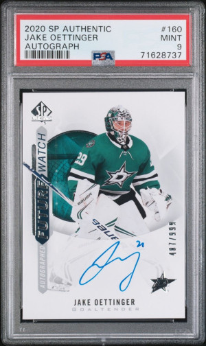 2020-21 SP AUTHENTIC JAKE OETTINGER FUTURE WATCH AUTO /999 PSA 9 MINT front