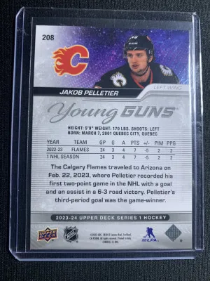 2023-24 UPPER DECK JAKOB PELLETIER YOUNG GUNS OUTBURST SILVER back