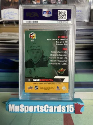 2020-21 UD Extended Kirill Kaprizov Hologrfx Rookie Gold PSA NM-MT 8 #HG-1 back