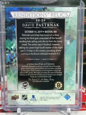 2021 UD The Cup David Pastrnak Renditions Relic back