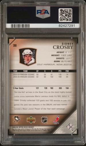 Sidney Crosby 2005-06 Upper Deck Young Guns Rookie PSA 9 back