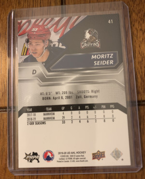 2019-20 Upper Deck AHL Moritz Seider back