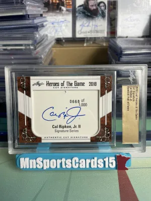2018 Leaf Heroes of the Game Cal Ripken Jr Cut Auto 0668/1000 front