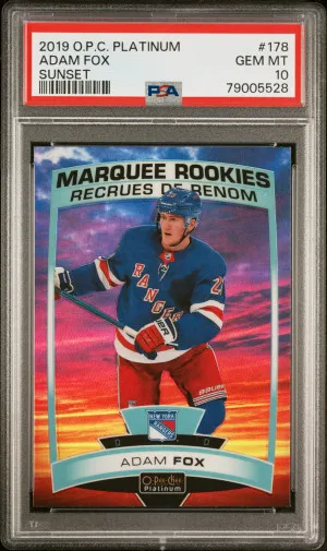 2019 O-Pee-Chee Platinum Adam Fox #178 Sunset PSA 10 front