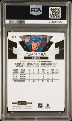 2019 O-Pee-Chee Platinum Adam Fox #178 Sunset PSA 10 back