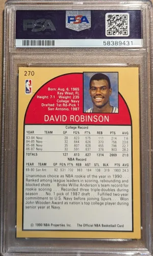 1990 NBA Hoops Rookie Of The Year David Robinson RC #270 San Antonio Spurs PSA 7 back