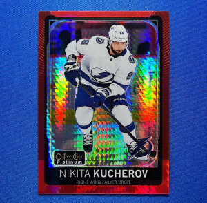 2021-22 O-Pee-Chee Nikita Kucherov Platinum Preview Red Prism 50/50 #P-NK front