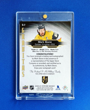 2020-21 UD Stature Mark Stone Gravitas Auto Green /25 #G-7 back