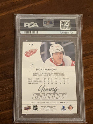 2021 UD Lucas Raymond Young Guns PSA 10 back
