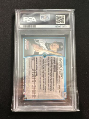 2001 BOWMAN CHROME ICHIRO SUZUKI ENGLISH REFRACTOR #351 PSA 8 CENTERED back