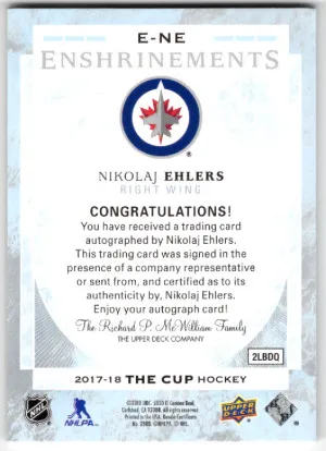 2017-18 The Cup - Nikolaj Ehlers Enshrinements back